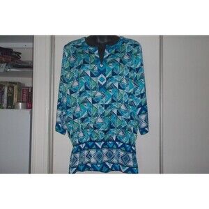 Chicos  Size 0 (S-M)  Beaded Blue Green 3/4 Sleeve Top/Tunic